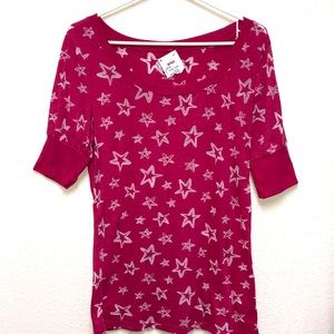 Arizona Jean Co. XL Dark Pink Scoop Neck Top with Gray Stars All Over NWT